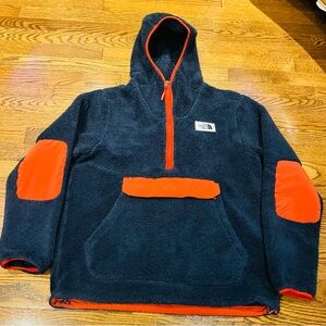 The North Face Campshire Pullover Hoodie Sherpa Fleece Men’s L Navy Orange